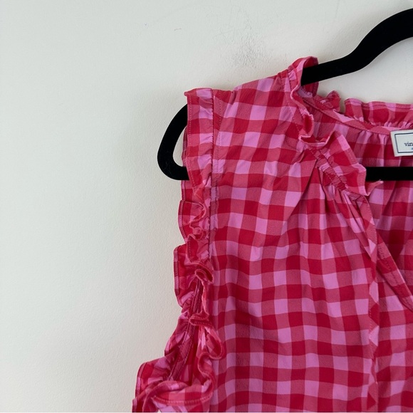 Vineyard Vines Pink Gingham Plaid Ruffle Sleeveless Blouse Top Size Large - Picture 3 of 5